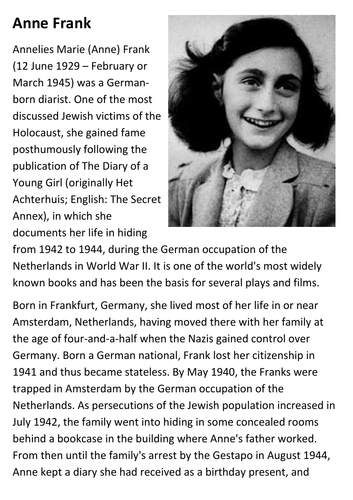 Anne Frank Handout