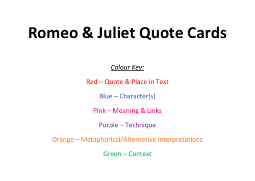 Romeo & Juliet Quote Cards