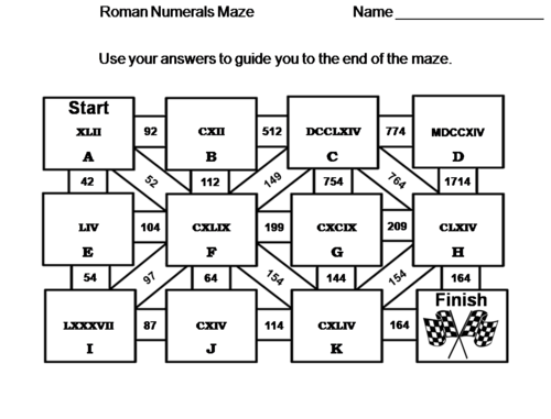 Roman Numerals: Math Maze | Teaching Resources