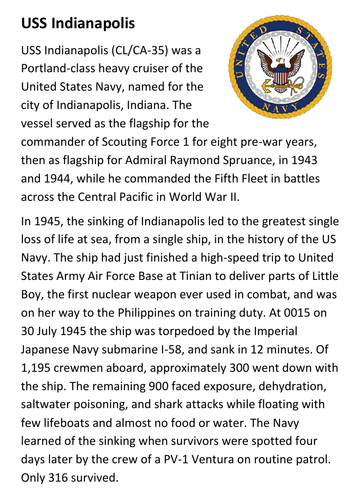 USS Indianapolis Handout