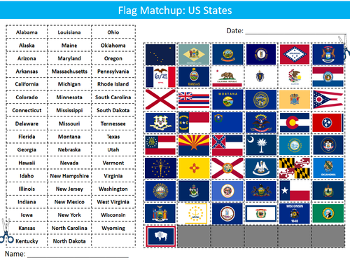 US State Flags Matchup Sheet Starter Activity Keywords Cover United States of America Geography