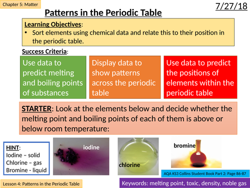 NEW AQA KS3 - Matter - Lesson 4 - Patterns in the Periodic Table
