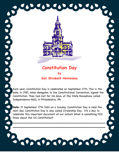 Constitution Day: September 17th- FREEBIE, Possible Interactive Notebook Activity