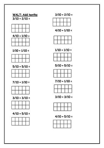 Adding tenths worksheet