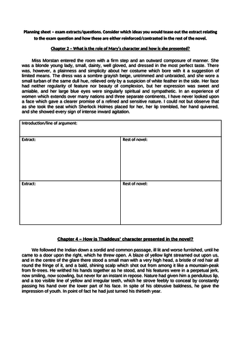 Revision resource for Sign of Four - mini extracts with box planning