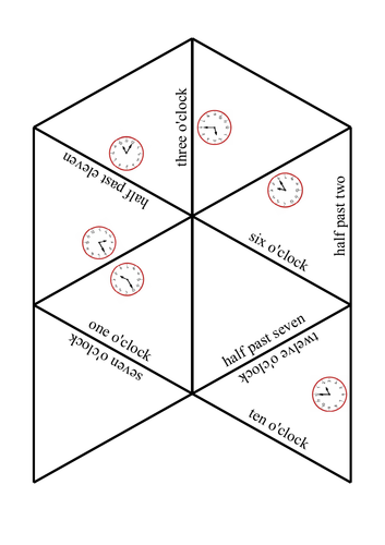 Tarsia puzzle-Telling the time, O'clock and Half past.