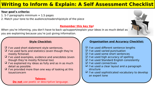 Writing To Inform Explain A Self Assessment Checklist Teaching Resources