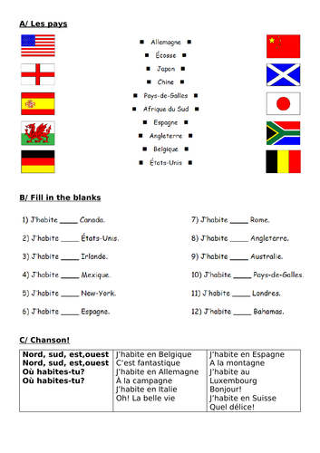 French - Where I live - 5 worksheets for Year 5 / 6 / 7