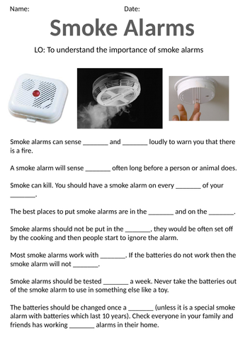 PSHE Smoke alarm worksheet