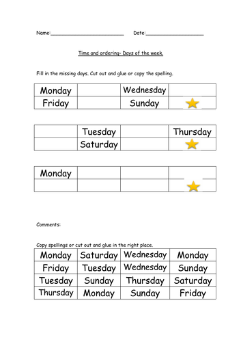 Days and Months. Time and Ordering for SEN, Early Years, Primary School
