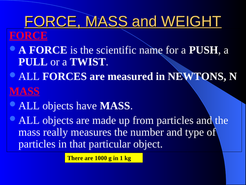 INTRODUCTION to FORCE, MASS and WEIGHT