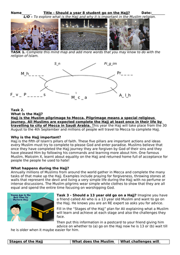 Hajj - Islam - 5 Pillars - Worksheet - OBSERVATION / INTERVIEW LESSON