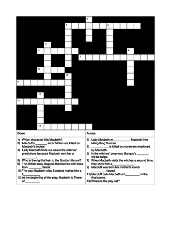Macbeth Revision Crossword