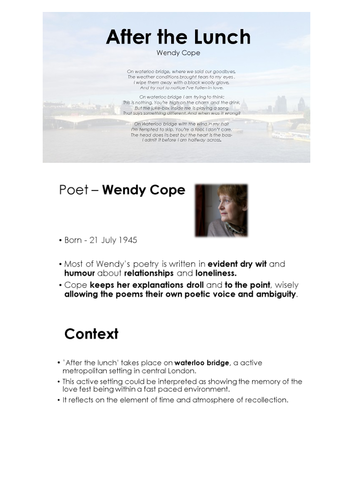 After the Lunch - Wendy Cope - Quick Revision Slides