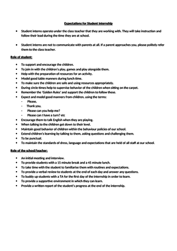 Printable and Editable Guidelines for Student Interns and Work Experience
