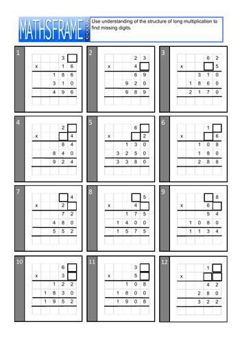 Missing number multiplication for Year 5/6