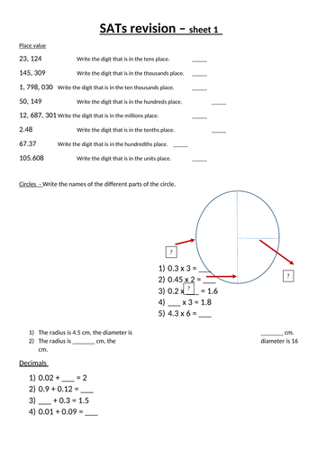 5 Maths SATs revision sheets for Homework