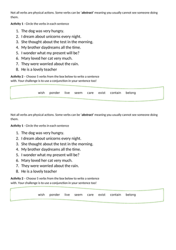 Activity for identifying and using abstract verbs