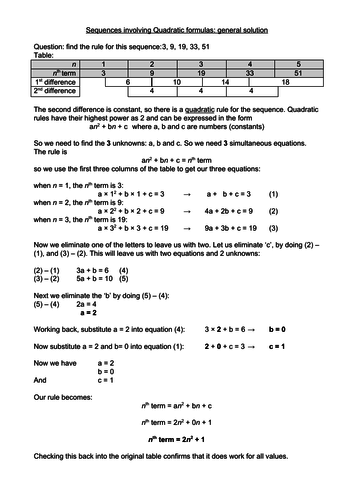 Quadratic Sequence Examples