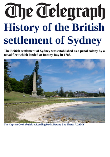 Newspaper article - History of British settlement of Sydney