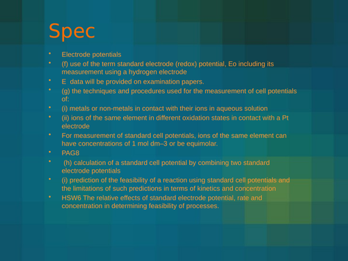 Electrode potentials for A level chemistry