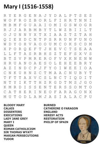 Mary I (Bloody Mary) Word Search