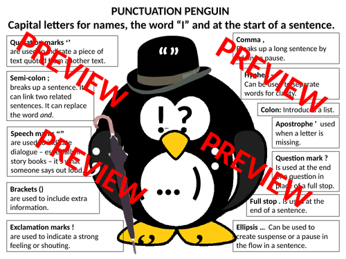 Punctuation Penguin Literacy Mat for English and MFL French Spanish German Urdu
