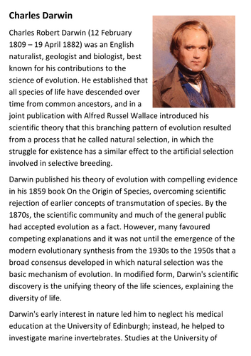 Charles Darwin Handout