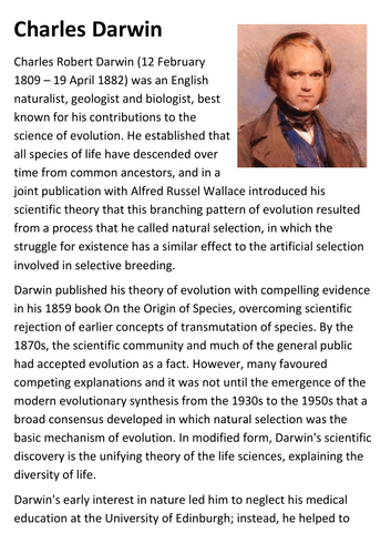 Charles Darwin Handout