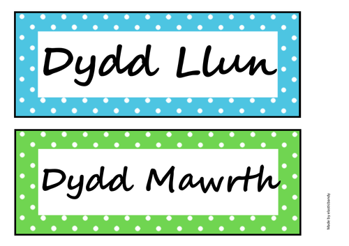 Polka Dot Dyddiau'r Wythnos/Date Display Welsh