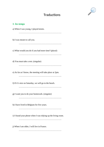 Translation Year 13 English=> French