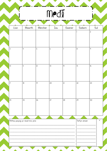 2018/2019 Calendar/To Do (Welsh)