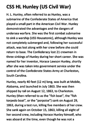 CSS HL Hunley (US Civil War) Handout