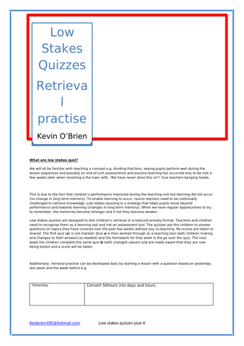 Spring 1 low stakes quizzes for year 6