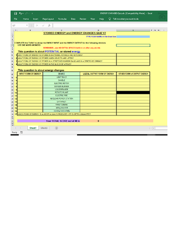 ENERGY CHANGES QUIZ - Self Marking
