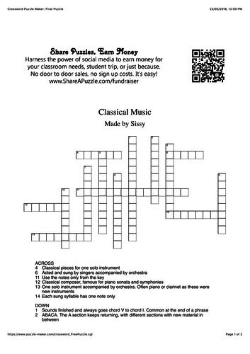 Classical Music crossword