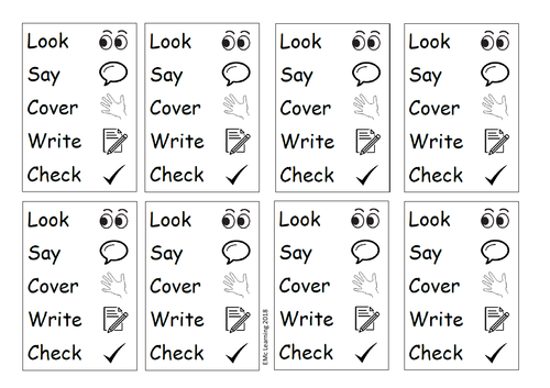 Look Say Cover Write Check Book Labels