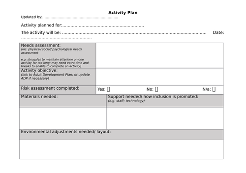 Activity Plan template | Teaching Resources
