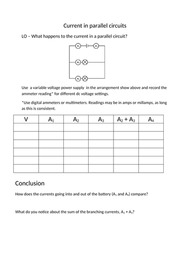 Current in parallel circuits