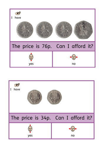 Can I afford it? Up to £1. Basic money sense / life skills peg cards. ASD/SEN