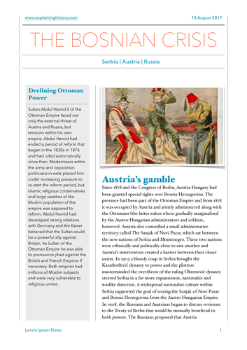 The Bosnian Crisis 1908 Study Guide