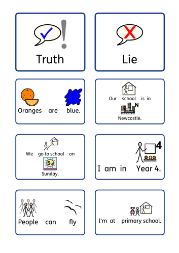 Truth or Lie sorting: reading comprehension / reasoning. Autism / social communication / S&L / SEN