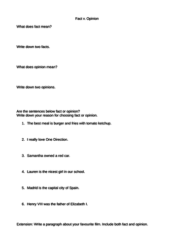 Fact v Opinion Worksheets Tasks Functional Skills