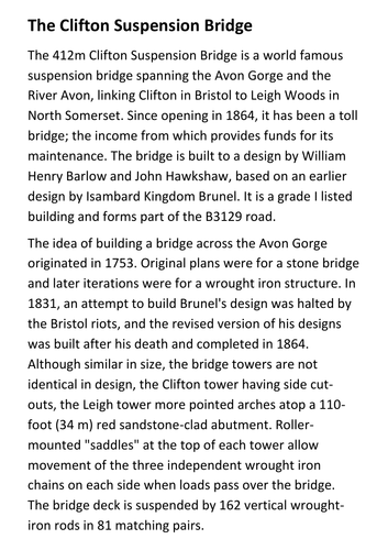The Clifton Suspension Bridge Handout