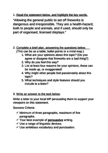 AQA Language Paper 2 Part B: Planning a persuasive letter | Teaching ...