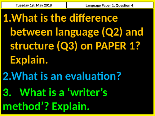 An intervention lesson for AQA  Language Paper 1.