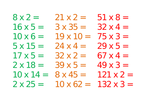 Differentiated multiplication calculations set 1