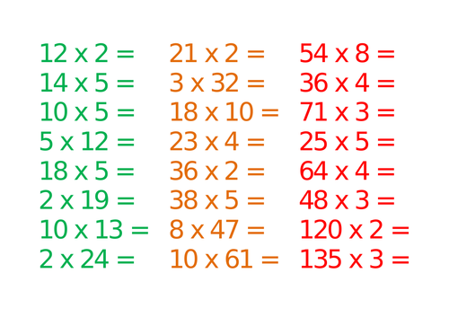 Differentiated multiplication calculations set 2