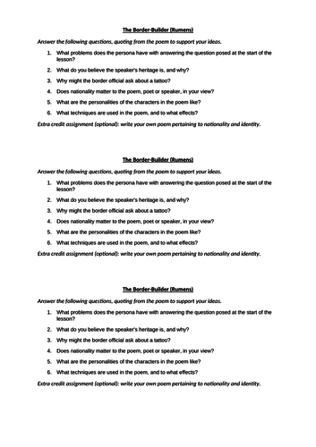The Border-Builder (Rumens) - comprehension questions