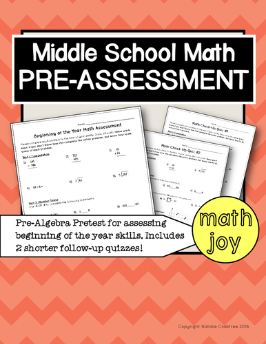 Middle School Math Pre-Assessment plus Check-In Quizzes